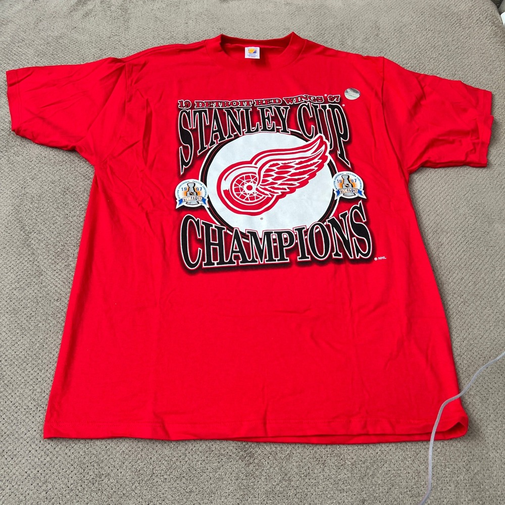Vintage‎ 1997 Detroit Red Wings Stanley Cup Champions T-Shirt Red Logo 7 XL NHL